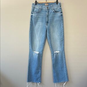 Mother The Hustler Ankle Fray Jeans Size 30 Thrilling Shots Blue Wash